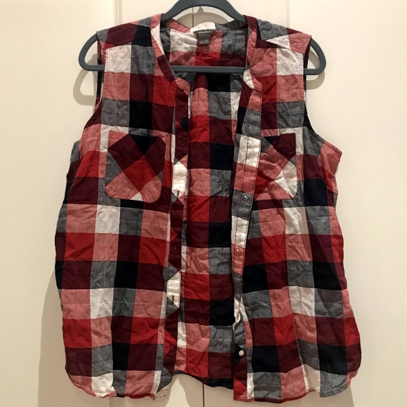 Eddie Bauer sleeveless blouse gingham cotton vest - Picture 2 of 8